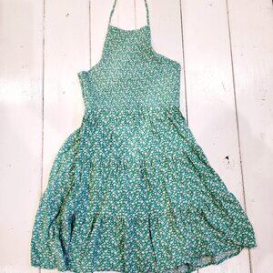 American Eagle Green Floral Halter Tie Up Mini Dress Flowy Women's Size XS